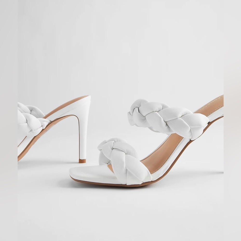 NEW White double braid banded slip on heels. Size 6 in original packaging